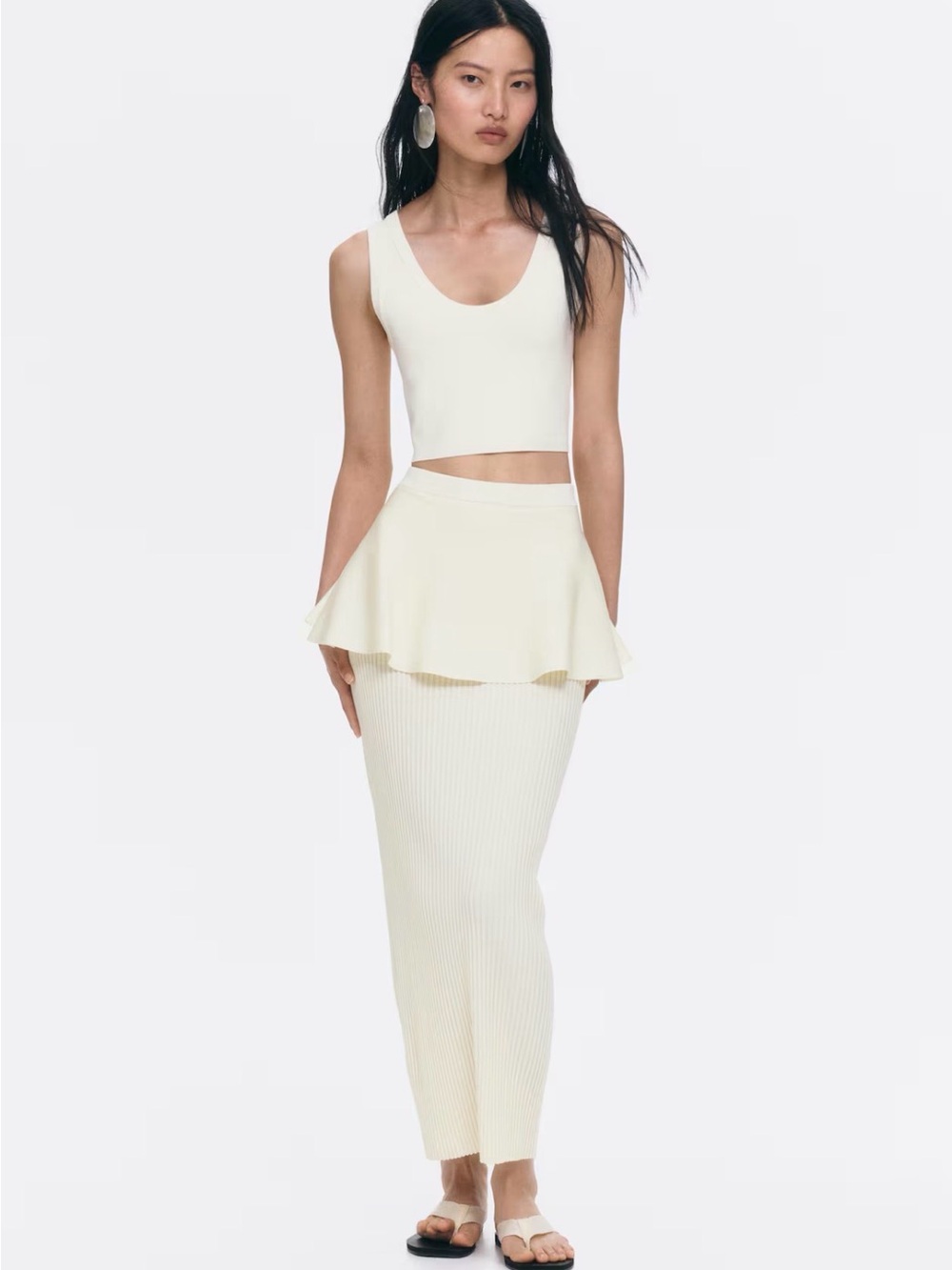 H&M Cream Peplum Ribbed Maxi Skirt